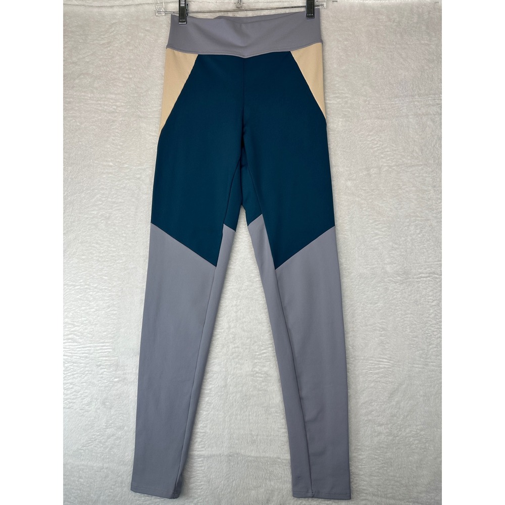Live The Process Colorblock Leggings Womens Medium Blue Grey Geometric